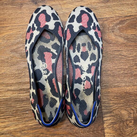 Rothy's Shoes Women's Red Cat Leopard Print Ballet Slip On Flats W 8.5 - Picture 13 of 16